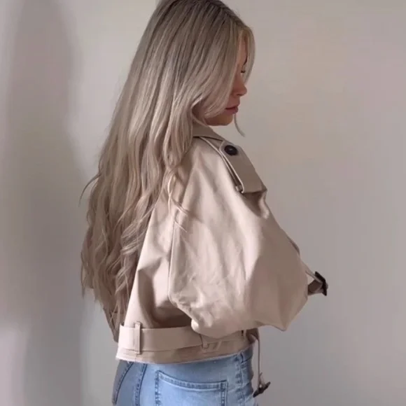 Zara Cropped Oversized Trench Coat Jacket - Picture 12 of 13